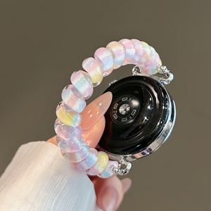 새로운 칠색 헤어 타이 밴드, 18/20/22mm 사이즈 시계에 적합, 삼성, 화웨이 GT 등에 적합, 탄성 있는 투명 컬러 헤어 타이, 여성용 손목 밴드, 스마트 스포츠 시계 액세서리, 편안하고 간편한 퀵 릴리스 버전 (시계 미포함)