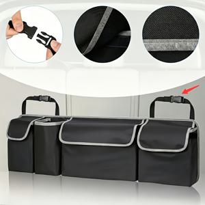 다기능 차량 트렁크 정리 가방, 옥스포드 소재, 대형 포켓 4개 및 조절 가능한 스트랩 2개 포함, SUV 트럭 밴용 범용 차량 뒷좌석 수납 가방, 대용량 수납 파우치
