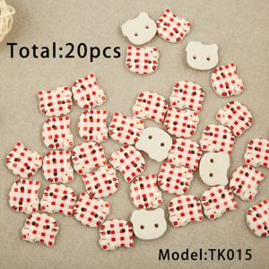 KT015 빨간 체크 무늬 고양이 머리 단추 20개, 빨간색 및 흰색 격자 무늬 만화 고양이 플라스틱 단추, 2홀 아기 고양이 모양 스냅, 수제 인형 옷 스웨터 재봉 용품