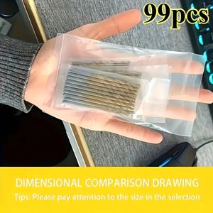 99개 미니어처 베어 소형 드릴 비트 세트 - 정밀 핸드 드릴, 다양한 크기 1.0/1.5/2.0/2.5/3.0mm - 전원 연결 불필요, 금속/목공, 집 개조 및 가구 제작에 적합, 금속 펀칭, 주조에 사용
