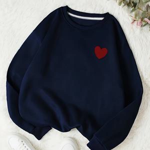 패셔너블한 루즈핏 라운드넥 풀오버 심플하고 우아한 하트 프린트 여성용 스웨트셔츠 탑 (더 슬림한 핏을 원하시면 한 사이즈 작게 주문하시길 권장합니다)