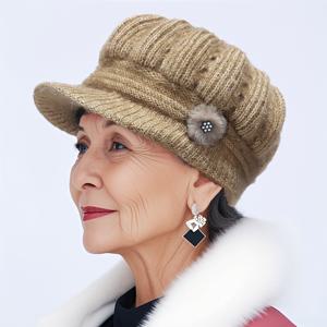 여성용 패션 겨울 귀마개 모자 - 편안한 스트레치, 중년 및 노인 엄마용 모자, 보온 안감, 야외 활동에 적합