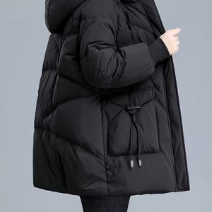 가을/겨울 출퇴근용 중간 길이 후드 여성 자켓, 큰 주머니, 지퍼형 인조 가죽, 우아하고 세련된 겨울 여성