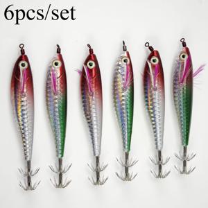 Avlcoaky 6개/세트 10cm/9g 새우 낚시 루어 발광 오징어 징 훅 새우 루어 인공 하드 베이트