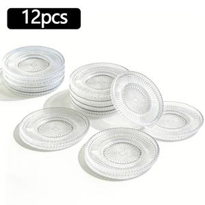 12개 유리 접시 유리 디저트 접시 유리 서빙 트레이, 11.7Cm/4.60In 투명 세로 리브 두꺼운 식품 등급 유리, 커피 컵 디저트 스낵 애피타이저용 식기세척기 사용 가능, 가정 주방 오후 티 파티용, 이상적인 선물 세트