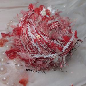 레드 벨벳 수제 혼방 원사 1개 50g, 따뜻한 톤의 크리스마스 및 새해 DIY 핸드니팅 특수 원사, 대나무 나비 장식 휴일 장식용 원사, 약 25m/984인치 길이, 핸드니팅 애호가용