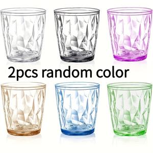 랜덤 색상 220ml 파손 방지 물컵 2개, 물 정수기용 깨지지 않는 아크릴 경질 플라스틱 컵, 재사용 가능한 주방용 컵, 주스 및 맥주용, 가정, 사무실, 레스토랑, 바에서 사용 가능