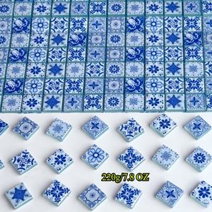 120/220g 빈티지 청화백자 스테인드글라스 시트 - 녹여 접착하는 DIY 공예 재료, 벽 예술용, 가정 장식용, 유리용, 따뜻한 패치 배경용, 벽 조경 및 퍼즐 디자인용, DIY 공예 재료