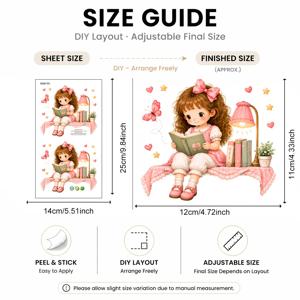 귀여운 독서등 스위치 벽 스티커 1개, 나비 책 램프 하트 별 자체 접착 비닐 데칼, 침실 벽 집 장식용