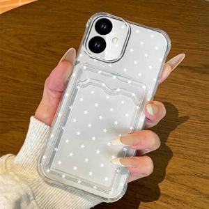 휴대폰 케이스 - 화이트 리틀 스타 투명 카드 슬롯 커버 (삼성 갤럭시 S26 ULTRA S25 Plus A07 S24 FE A56 A17 A15 A55 A35 A26 A36 A54 A14 A25 A34 A52 A32 A24 A53 S20 A13 A33 A50 S23 A71 S21 A23 지갑 카드 홀더 투명 소프트 케이스)
