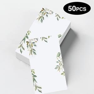 50개입 수채화 그린 잎사귀 무지 선물 카드, 인스 라이트 럭셔리 식물 테두리 메시지 카드, 크기 2.05 X 3.54인치, 무지 손글씨 카드, 인사, 기념품 포장, 생일 결혼식 감사 메시지에 적합