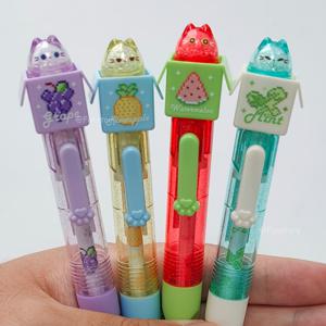 4개 귀여운 고양이 포켓 펜 0.5mm 과일 향 속건 펜, 학습 및 사무용으로 재미있는 검정색 젤 펜 세트