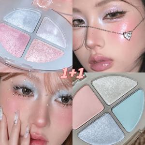 영롱 오로라 4구 아이섀도우 팔레트 멀티 컬러 조합 세트 핑크 블루 실버 글리터 펄 애교살 하이라이터 데일리 포인트 메이크업