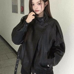 새로운 여성용 모토 자켓 한국 스타일 스탠드 칼라 지퍼업 긴소매 질감 있는 루즈핏 캐주얼 두꺼운 아우터웨어 블랙 브라운 가을 겨울 2026 스트리트웨어