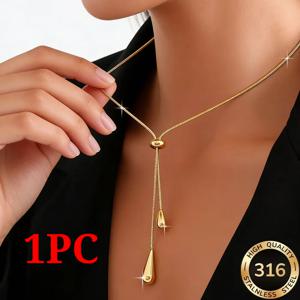 세련된 새로운 18K 금도금 물방울 펜던트 목걸이, 스테인리스 스틸 Y자형 지퍼 태슬 체인, 여성용 고품질 우아한 주얼리