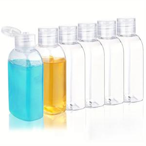 여행용 병 6개 세트, 3.4oz 투명 PET 플라스틱 플립탑 뚜껑 포함 - 샴푸, 컨디셔너, 바디워시 및 기타 세면도구용 재충전 용기 - 안전한 디자인의 휴대용 여행 필수품, 휴대용 액체 보관함 | 누수 방지 디자인 | PET 플라스틱 병, 여행용 세면도구 병