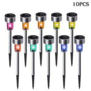 10개입 팩, 태양광 LED 스테인리스 스틸 잔디 조명, IP44 파티오 잔디밭 통로 조경 장식 조명, 정원, 통로, 테라스, 데크, 진입로, 발코니, 여름 파티오 모임, 신학기 아파트 장식, 할로윈에 적합
