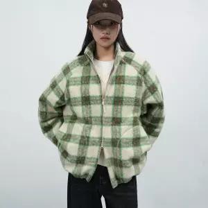 UNISEX 웜 체크 플리스 집업 점퍼 [GREEN] / SBE3U07013-WOMAN