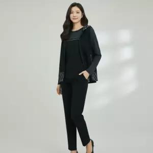 엄마옷 조이마담 J3432 체크배색 스트링 후드 조끼 베스트 중년여성의류