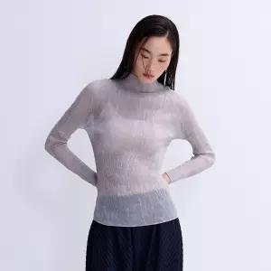 시스루 하프넥  플리츠 티셔츠_EPTSS026008