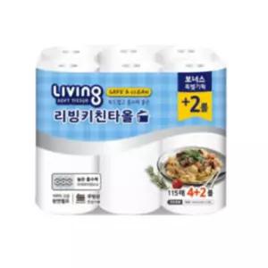 리빙 키친 타올 엠보싱 천연 펄프 6롤
