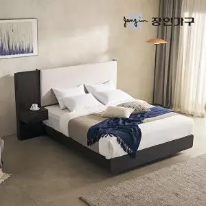 [장인가구]까르뎅차콜 패브릭 LED 호텔 평상형 침대 프레임 Q+400협탁1