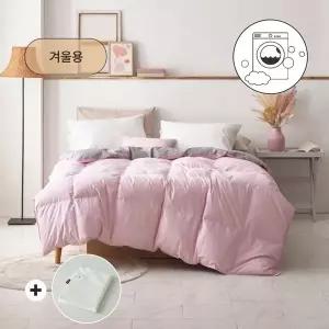 [하이브리드 홈](이불세탁망 선물) 겨울용 하이브리드 워셔블 80수 워싱 구스 차렵이불 (핑크) - 싱글