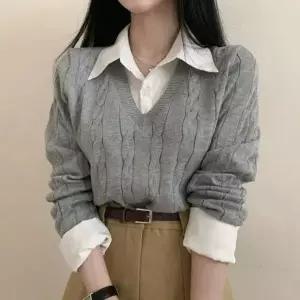 [옷자락]옷자락 미니멀 클래식 청순 셔츠 레이어드 니트 미니멀