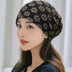 스타일리쉬 여성 비니 모자 편안한 플라워 패턴 비니 데일리 사계절