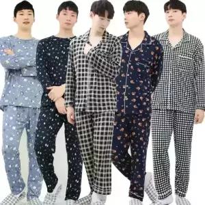 간절기 남성 피치 잠옷 상하세트 파자마 라운지웨어 홈웨어 빅사이즈 카라 양면기모 커플룩
