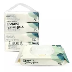크리넥스 에코그린 저자극 생분해 물티슈 70매 4개입 민감피부 무향