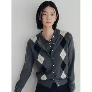 탑텐 여성 메리노블렌드 아가일 크루넥 가디건 MSG4EC2321