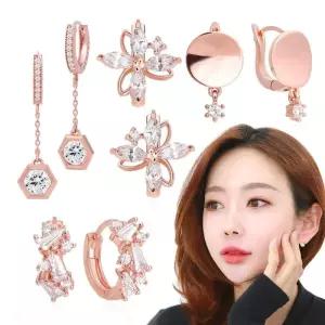미으 14K Gold-pin 귀걸이 로즈골드 핀 원 하트 큐빅