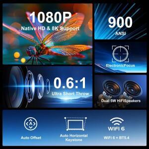 Magcubic  숏 스로우 HY450 프로젝터 자동 오프셋 8K 4K 1080P 900ANSI BT5.4 전자 초점 WiFi6 AllwinnerH7