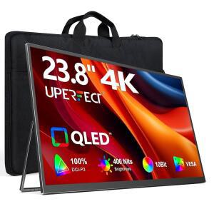 UPERFECT 휴대용 모니터 4K 23.8인치 QLED| 게임 FREESYNC 컴퓨터, UHD 24인치 | 3840 VESA X 콘솔용 두 스크린 PC, 대형 미니 스탠드 번째 1MS DCI-P3 USB-C 400NITS 100% 및 HDMI 2160