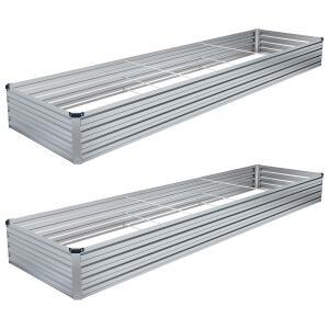 DIIYIV 2PCS 12X4X1FT 아연도금 고정식 화단 키트 채소 상자-직사각형 금속 꽃 상자 대형 플랜터 화단 야외 식재용 정원 과일 허브용-실버