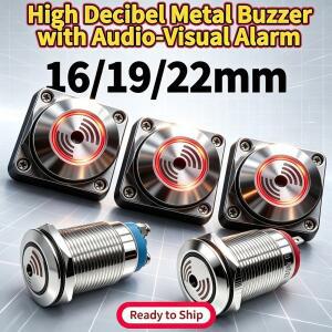 16mm 19mm 22mm 금속 부저 점멸 알람 스피커 LED 빨간색 간헐 신호등 고데시벨 12V 24V 220V 핀 터미널