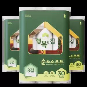 행복한집 천연펄프 화장지 3겹 30롤 3팩