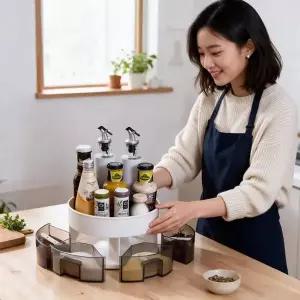 주방 회전 트레이 선반 식탁 정리대 양념통 조미료 수납 용기