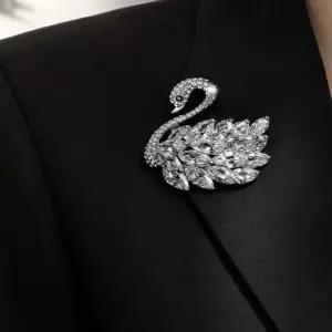 반짝이는 백조 큐빅 브로치 스카프 포인트 브로치