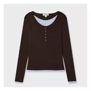 후아유 여성 Layered Henryneck Long Sleeve T-shirt WHLAG4T24F 484078