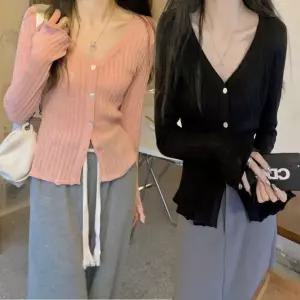 여름 V넥 가디건 여자 얇은 핏 긴팔 여리여리 시스루