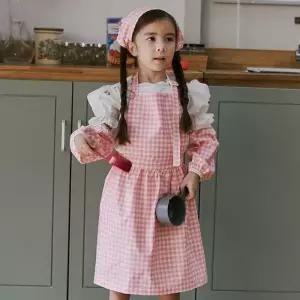 [RGOMPOO4]체크 아동 앞치마 두건 토시 3종세트 204546
