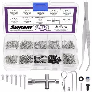 Swpeet 294Pcs 범용 RC 나사 키트 304 스테인리스 스틸 수리 액세서리 너트 도구 대부분의 SCX24 1/24 카