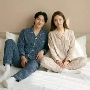 스트라이프 잠옷세트 남성 여성 카라 커플 줄무늬 파자마 한벌 홈웨어 상하의 세트