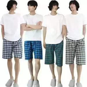 남성 잠옷 바지 큰체크 5부 7부 빅사이즈 남자 주머니 있는 면 파자마 반바지 홈웨어 하의