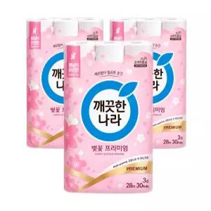 깨끗한나라 벚꽃 프리미엄 28m 30롤 X 3팩