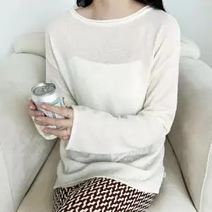 여성 여자 라운드 심플 니트 봄 여름 시스루 직장인 학생 비치웨어 루즈핏 패션 상의 무지 긴팔 포인트