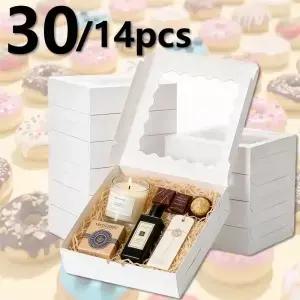 14pcs 파이 상자 투명 창이 있는 흰색 크래프트 종이 선물 7.1x7.1x2.5in 결혼식 생일을 위한 튼튼한