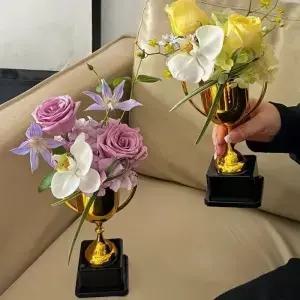 DIY 트로피 화병 업적 상 꽃꽂이 대회용 로맨틱한 축하 꽃다발 포장